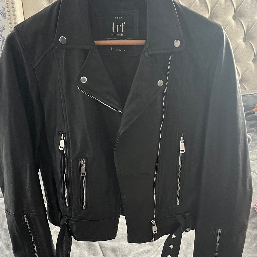 Zara Black Leather Jacket Womens